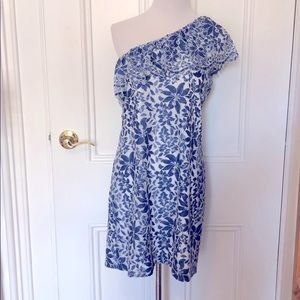 COOPER & ELLA ESTHER BLUE LACE 1 SHOULDER DRESS S